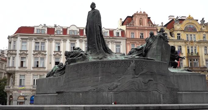 Jan Hus Memorial statue in Old Town Square, Prague, Czech Republic