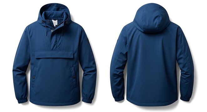 mockup of a dark cobalt blue anorak jacket