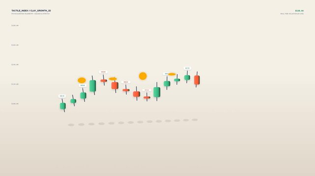 Minimalist 3D Stylized Clay Candlestick Chart Representing Financial Market Growth and Real-Time Trading Data Visualization in a Modern Claymorphism Miniworld Aesthetic