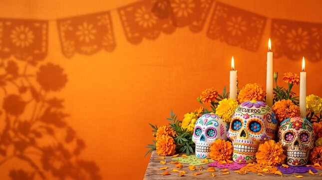 A vibrant and colorful d a de los muertos altar honors loved ones who have passed celebrating life and remembrance with traditional