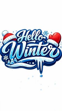 "Hello Winter" Calligraphy with Ice and Snowflake Elements