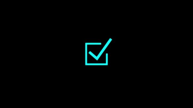 Animated green check mark icon. right check mark icon transparent . Check mark digital check box and status graphic on black background.