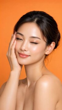 Portrait of a beautiful Asian woman with glowing skin
