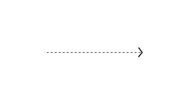 right arrow direction icon with dotted line animation on white background. dot arrows icon sign animated with alpha channel. animation on background.
