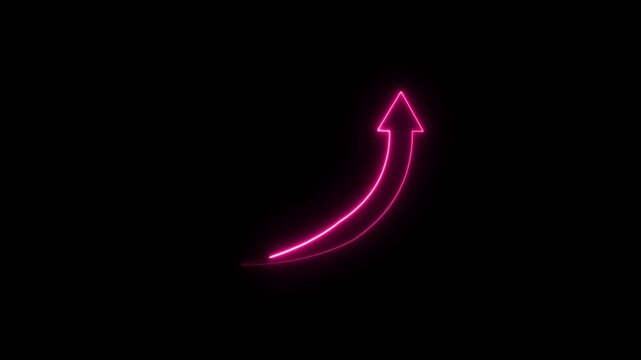 Neon up right arrow icon animation cyan and magenta gradient on black background concept of growth, success, and progress futuristic digital design element