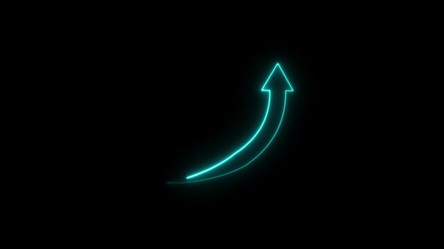 Neon up right arrow icon animation cyan and magenta gradient on black background concept of growth, success, and progress futuristic digital design element