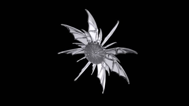 Abstract Isolated White Silver Chrome Glass Organic Radial 3D Shape with Wings on Black Background &ndash; Seamless 4K Loop PBR Animation Video