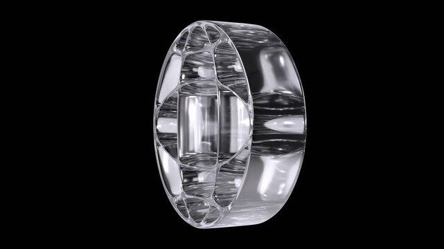 Abstract Isolated White Silver Chrome Glass Geometric Orbital Capsule Y2K Interlocking Rings 3D Shape on Black Background &ndash; Seamless 4K Loop PBR Animation Video