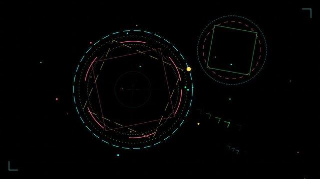 Abstract circular HUD elements with shapes in dark space with subtle animation