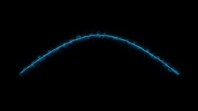 Blue electric arc line loop animation on black background, glowing futuristic plasma curve wave video.