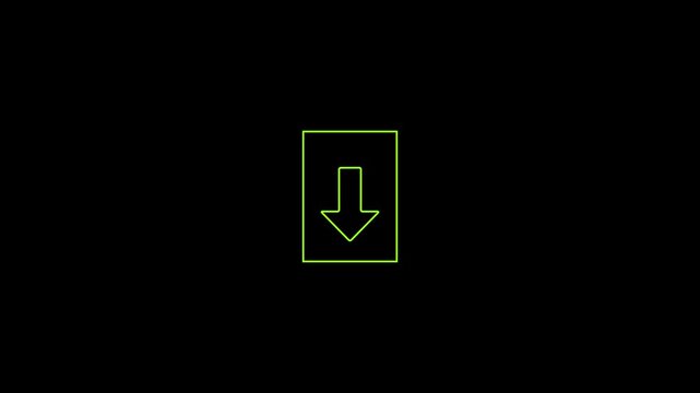 Minimalist neon green arrow down glowing symbol modern flat contrast visual digital interface ui ux