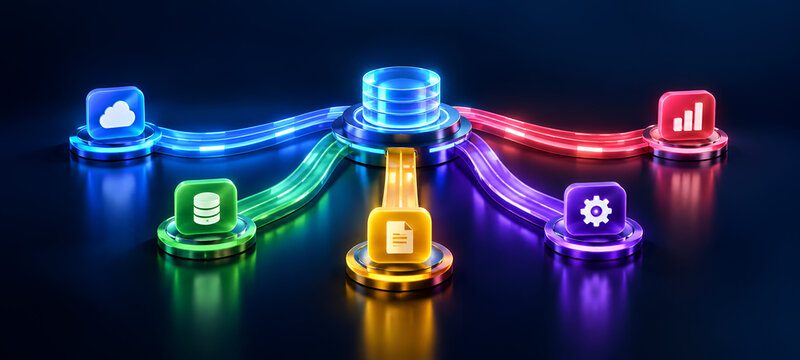 3D Centralized Database Server Connected to Multiple Cloud and App Nodes
