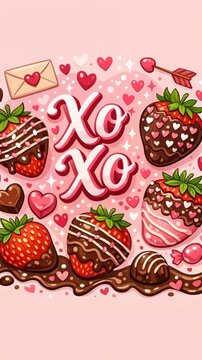 Valentine's Day theme with chocolate-covered strawberries and XO XO text