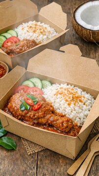 Spicy Fried Chicken and Rice in a Takeout Box