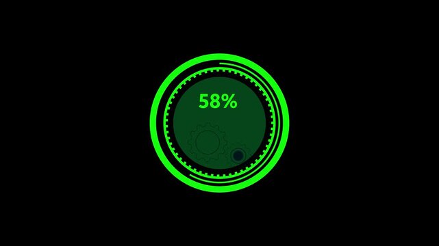 Dynamic glowing green circular progress indicator showcasing twenty five percent completion level modern