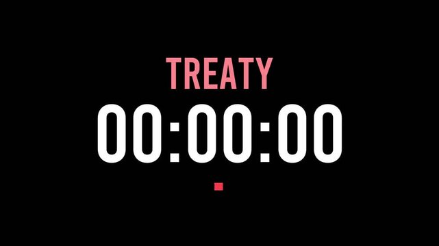 Treaty is about to happen soon. Upcoming treaty, approaching in the near future. Treaty almost here, in a short time - a countdown timer counting seconds the this event.