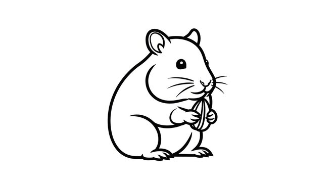 Simple Black and White Hamster Illustration.