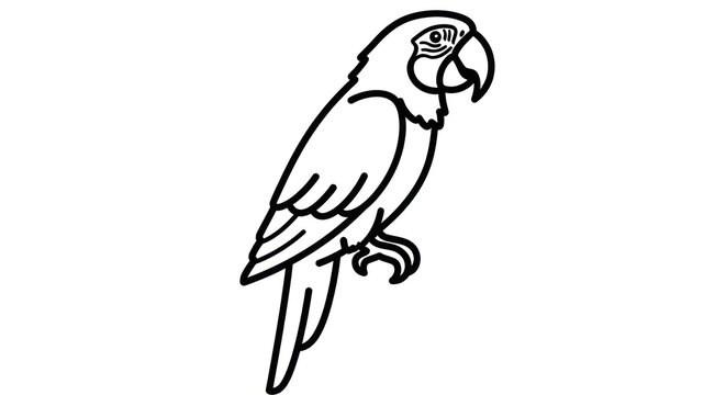 Black and White Parrot Illustration on White.