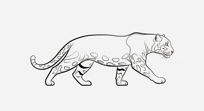 Black and White Illustration of Leopard Walking.