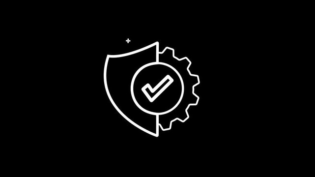 Modern secure gear checkmark symbol animation loop showcasing trusted system process verification