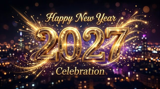 A dazzling and vibrant depiction of the year 2027 celebrating the arrival of a new era filled with hope joy and countless opportunities for growth