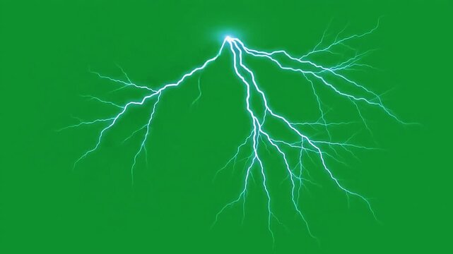 Thin Electric Branches Rapidly Flickering From an Upper Point on Green Screen