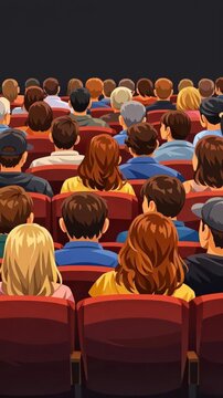 Anime Style Audience Watching a Movie in a Cinema Theater