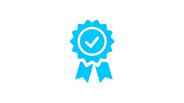 Animated green quality mark on transparent background. checkmark badge icon with ribbon, symbol of approval and quality Certified Approved Icon animation. 4k video