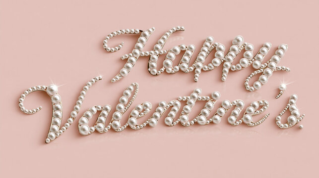 Happy Valentine Pearl Typography Pink Background Concept