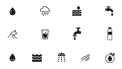 Obraz premium water, weather, environment, climate, nature, sustainability, ecology, water icon, weather icon, environmental icon, water drop, rain, rainfall, cloud, sunshine, storm, wind, temperature, humidity, cl
