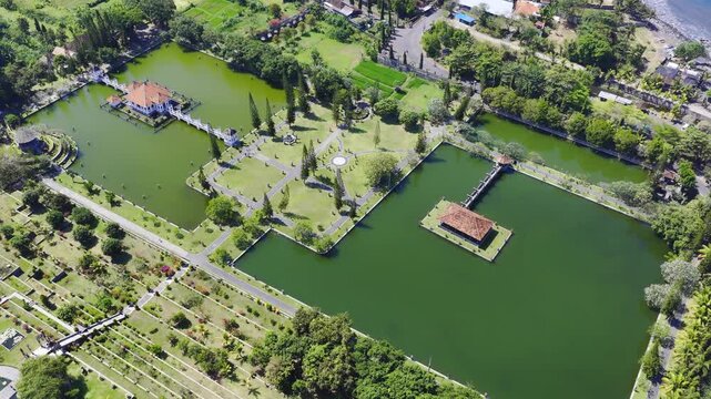 Taman Ujung Water Palace (Taman Soekasada Ujung) In Tumbu Village, Karangasem Regency, East Bali, Indonesia. Aerial Shot