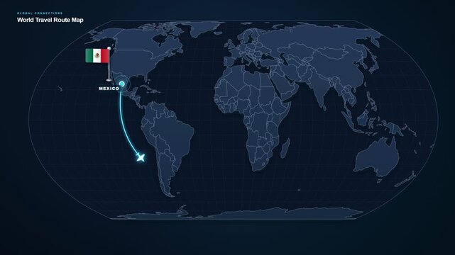 Digital Route Graphic Tracing A Long-Distance Air Connection From Mexico Through Latin America To Chile Along The Pacific Side Of South America