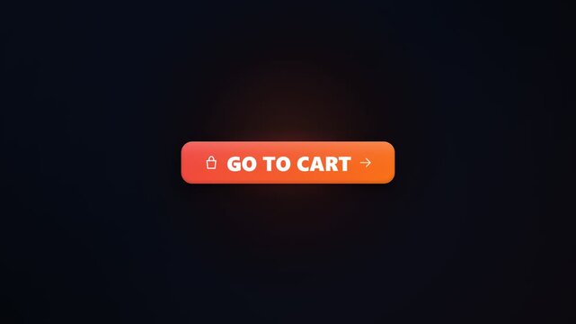 Go to cart text displayed on an orange rounded button with shopping bag icon arrow and soft glowing effect