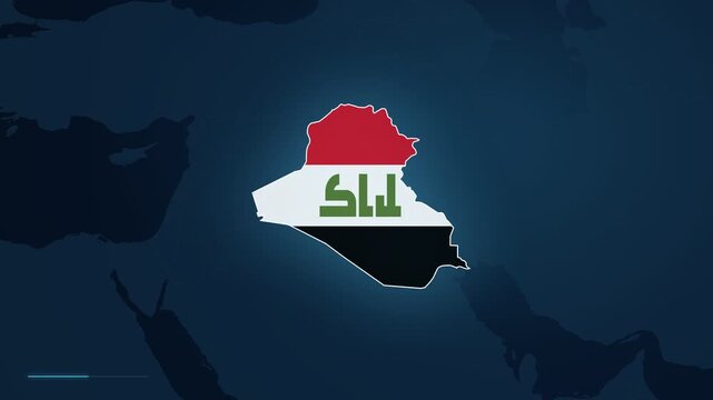 Digital Geographic Navigation Display Zooming From A World Map Into Al Basrah al Qadīmah In Iraq, Highlighting The Country In National Flag Colors With A Location Pin And City Locator Overlay