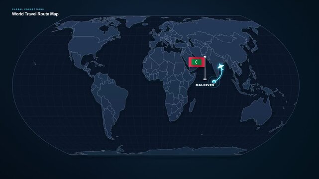 Digital Route Visualization Showing An Air Travel Connection From The Maldives Across The Indian Ocean Toward India