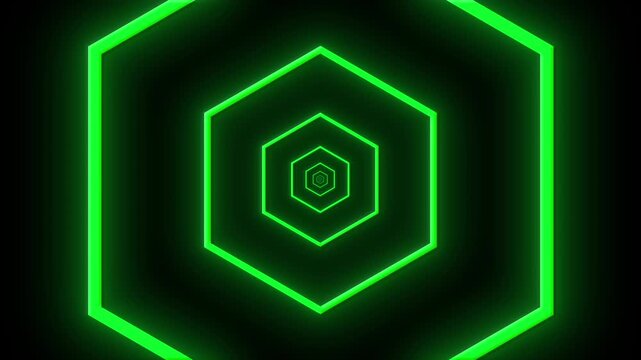 Futuristic Green hexagon tunnel loop background motion graphics, abstract sci-fi cyberspace tunnel animation.