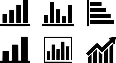 Obraz premium Collection of black bar graph icons representing data analysis and business growth