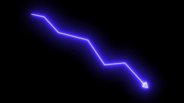 Global business line animation. Abstract glowing neon line business graph growth arrow to down arrow.