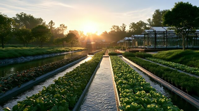 Sustainable food production visualized through adaptive cultivation architecture harmonizing water energy and plant growth