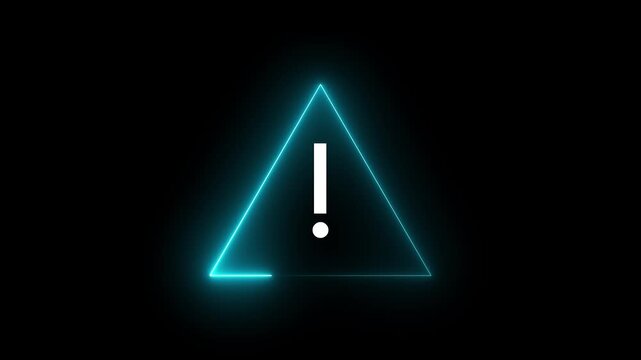 Glowing neon exclamation mark inside a circle on a black background, symbolizing alert, warning, or important message with a futuristic, digital aesthetic.