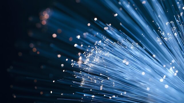 Transparent optical fiber strands guiding luminous light beneath refined engineering illumination premium photonics technology commercial composition