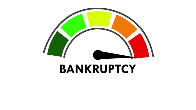 bankruptcy level with barometer tachometer meter on black background. Ideal for finance, business, risk, and educational visuals