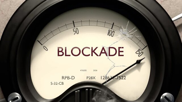 Blockade meter showing big levels of blockade. Dangerously increasing high values of blockade, critical overload. Too much, off the charts. Max blockade