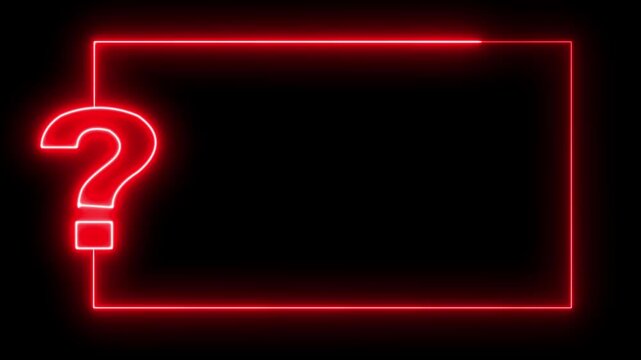 Neon Sign light Question mark . Quiz trivia game competition. Glowing large advertisement in concept on transparent black background. 4 video animation
