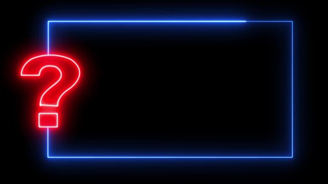 Neon Sign light Question mark . Quiz trivia game competition. Glowing large advertisement in concept on transparent black background. Gk video animation