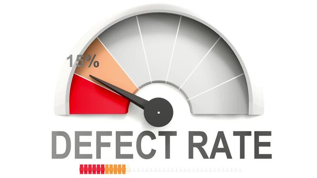 Defect rate meter showing falling values of defect rate. Diminishing to minimum, reaching zero, below the norm. Lack of defect rate. No AI, made by humans for humans.