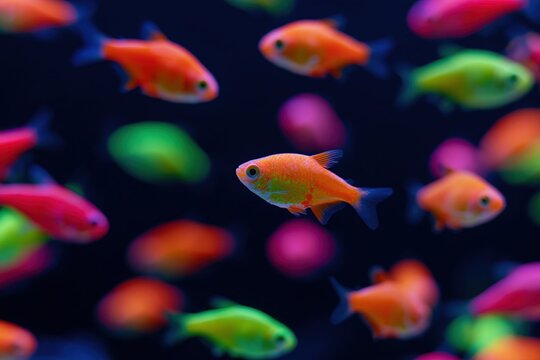 The Colorful Neon Fish in an Aquarium Creating a Vibrant Underwater Rainbow