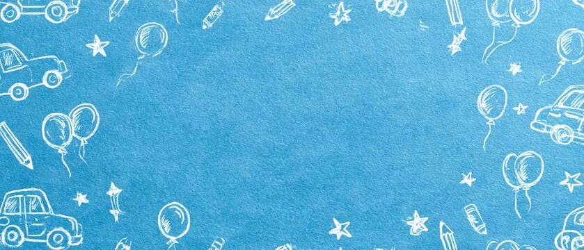 Childlike doodles creating a playful blue background frame