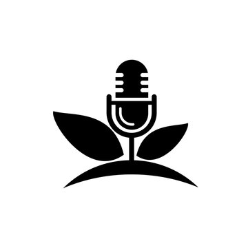 Microphone with leaves eco podcast logo vector illustration