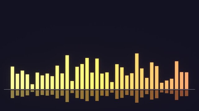 Golden audio equalizer neon spectrum bars pulsing seamless loop 4K music background